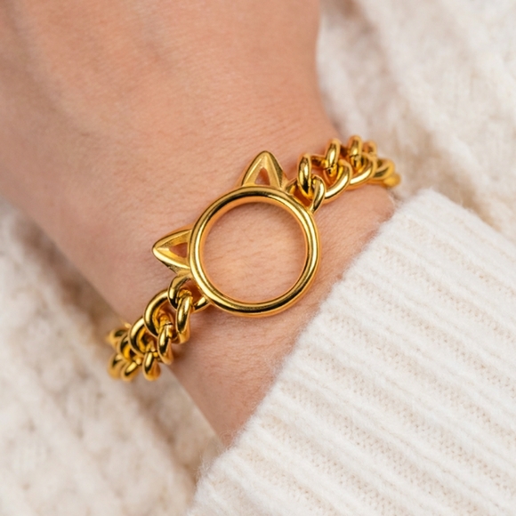 Cat Cuban Link Bracelet /Gorgeous Gold - Picture 7 of 8